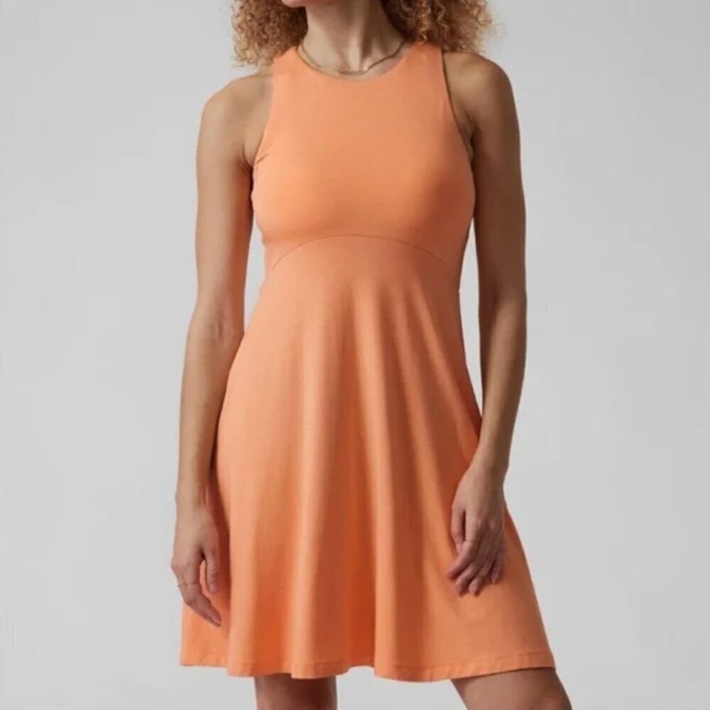 Athleta Santorini Thera Dress Stretchy Sleeveless Dress in Peach Orange, size M